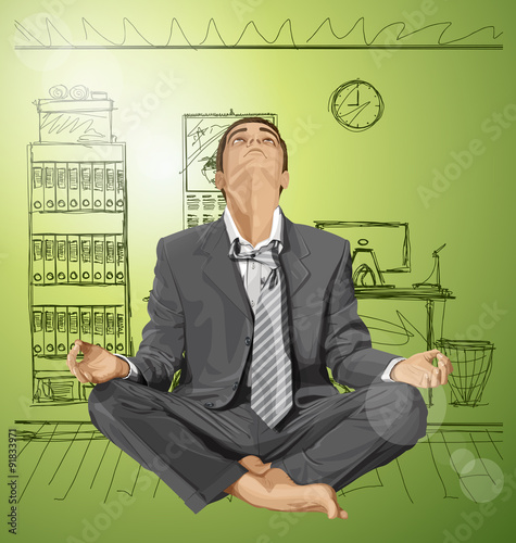 Vector Businessman in Lotus Pose Meditating