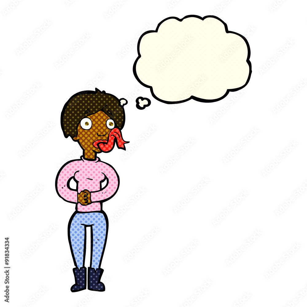 cartoon woman with snake tongue with thought bubble cartoon woman with snake tongue with thought bubble