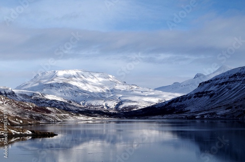 Spiegelbild schneebedeckter Berg im See