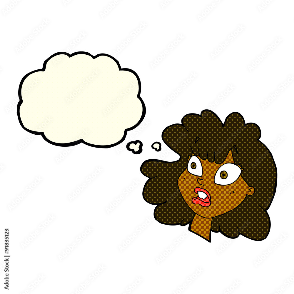 cartoon shocked female face with thought bubble cartoon shocked female face with thought bubble