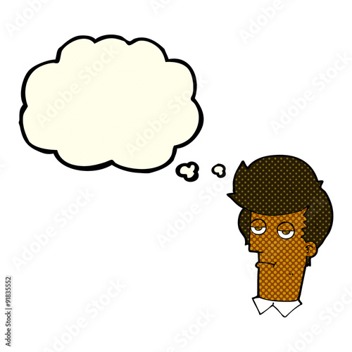 cartoon bored man with thought bubble