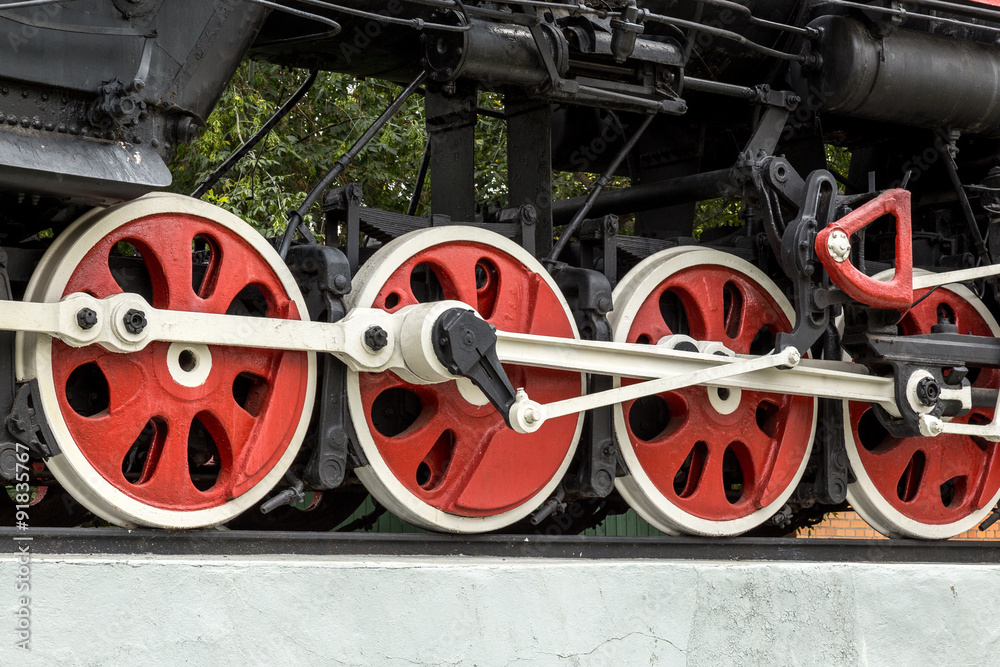 Fototapeta premium Detail of the wheels on a steam train