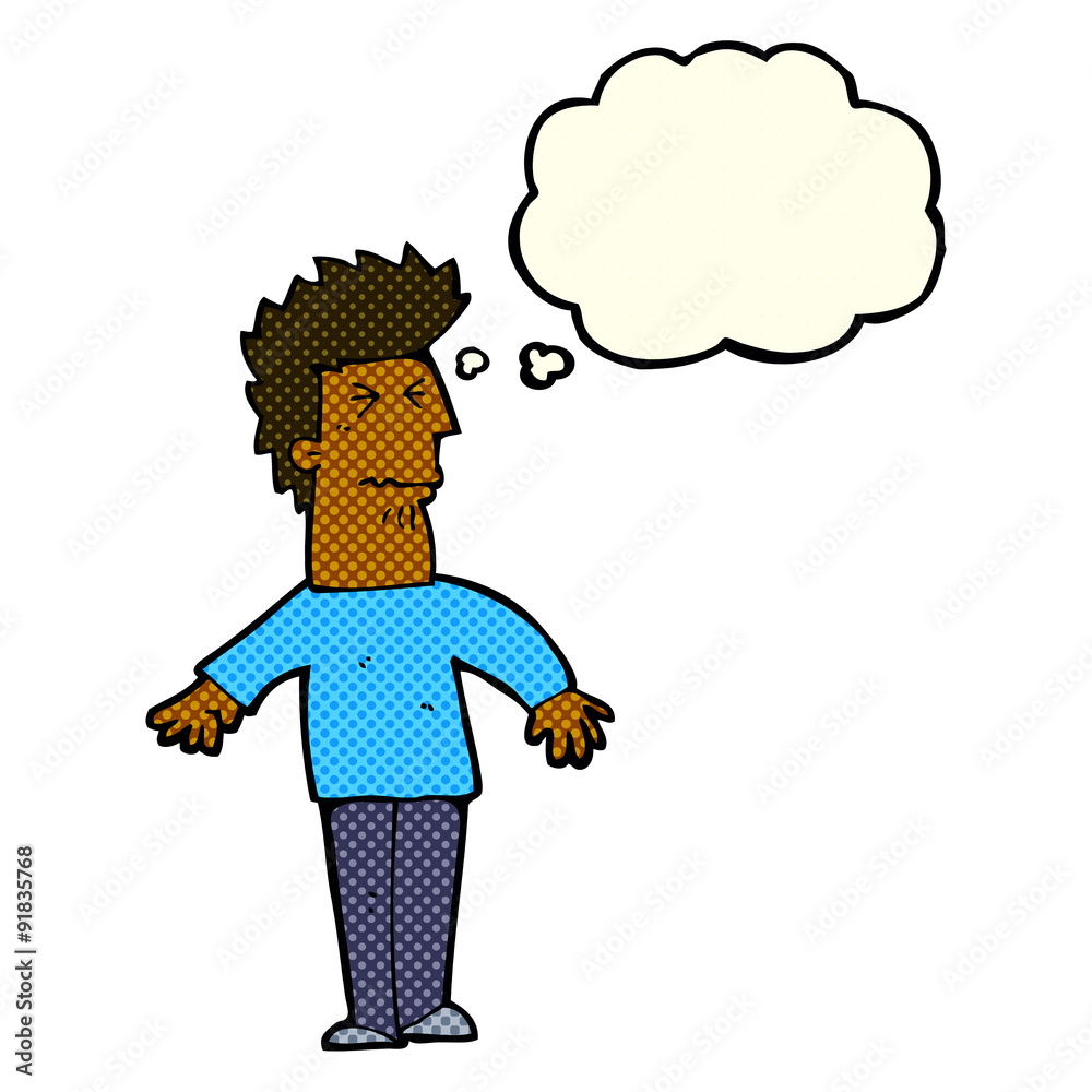 cartoon stressed man with thought bubble cartoon stressed man with thought bubble