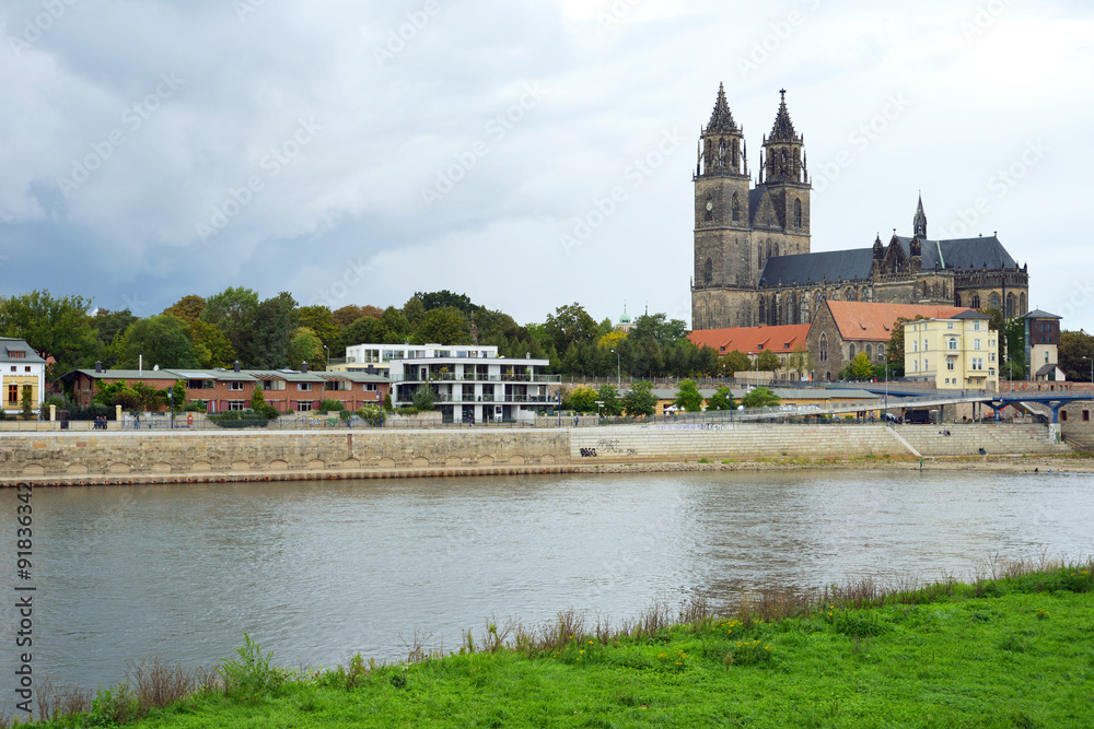 Fototapeta premium Magdeburger Dom mit Elbterrassen