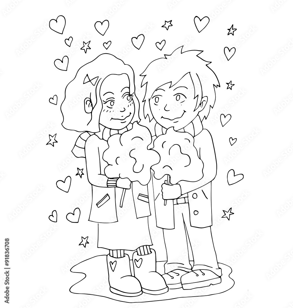 the youth celebrates love, first love, first kiss young hand drawing for coloring isolated on the white background the youth celebrates love, first love, first kiss young hand drawing for coloring isolated on the white background