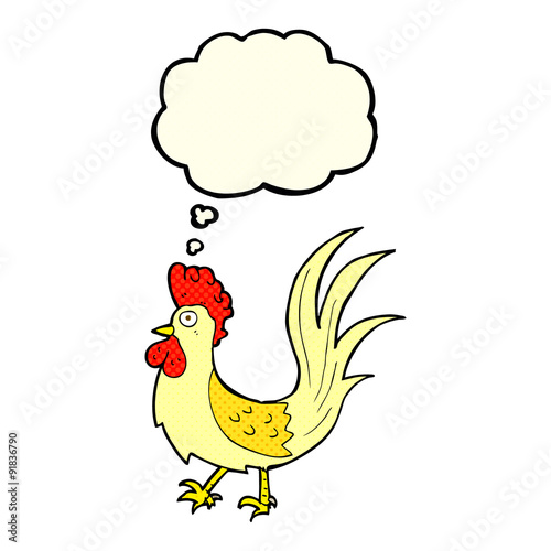 cartoon cockerel with thought bubble