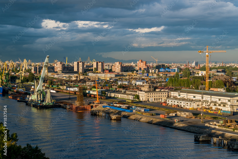 SAINT-PETERSBURG, RUSSIA, August 31, 2015: Cargo Ship in cargo sea port in St. Petersburg