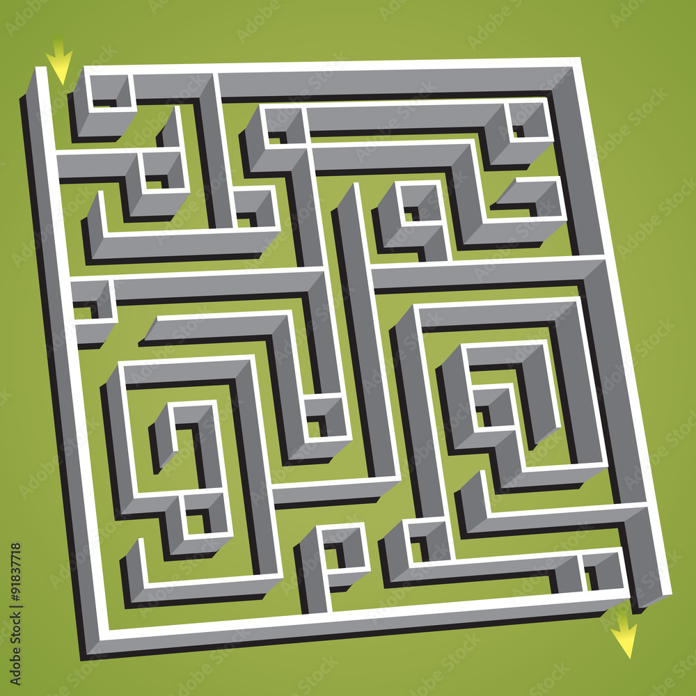Linear vector illustration. Confused square maze Linear vector illustration. Confused square maze