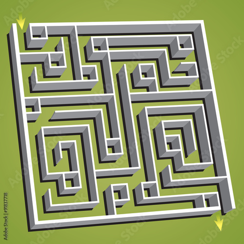 Linear vector illustration. Confused square maze