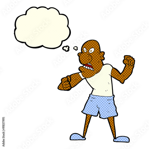 cartoon violent man with thought bubble