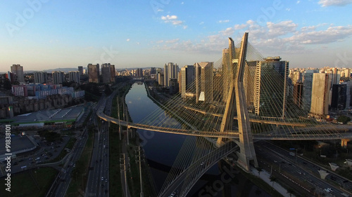Aerial Shot of the Ponte Estaiada and Skyscrapers in Sao Paulo, Brazil