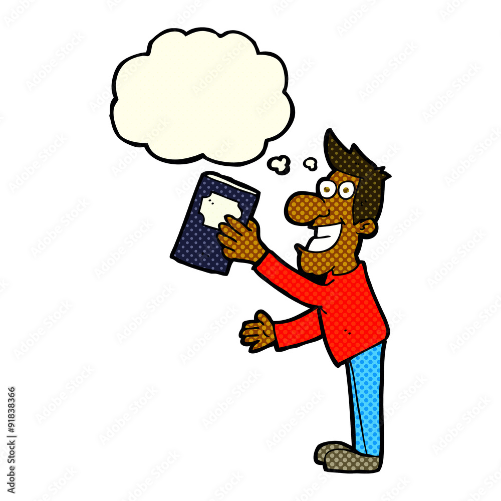 cartoon man with book with thought bubble cartoon man with book with thought bubble