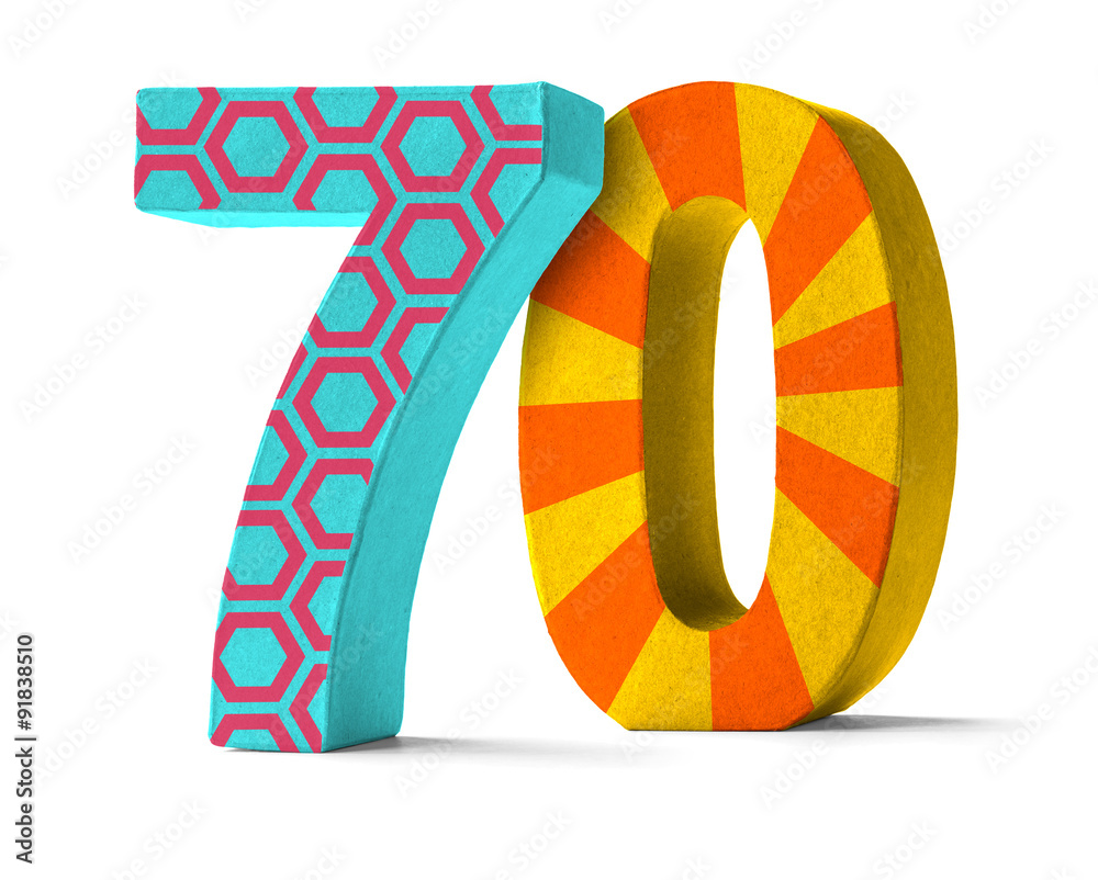 Bunte Zahl aus Pappe - Nummer 70 Stock-Illustration | Adobe Stock