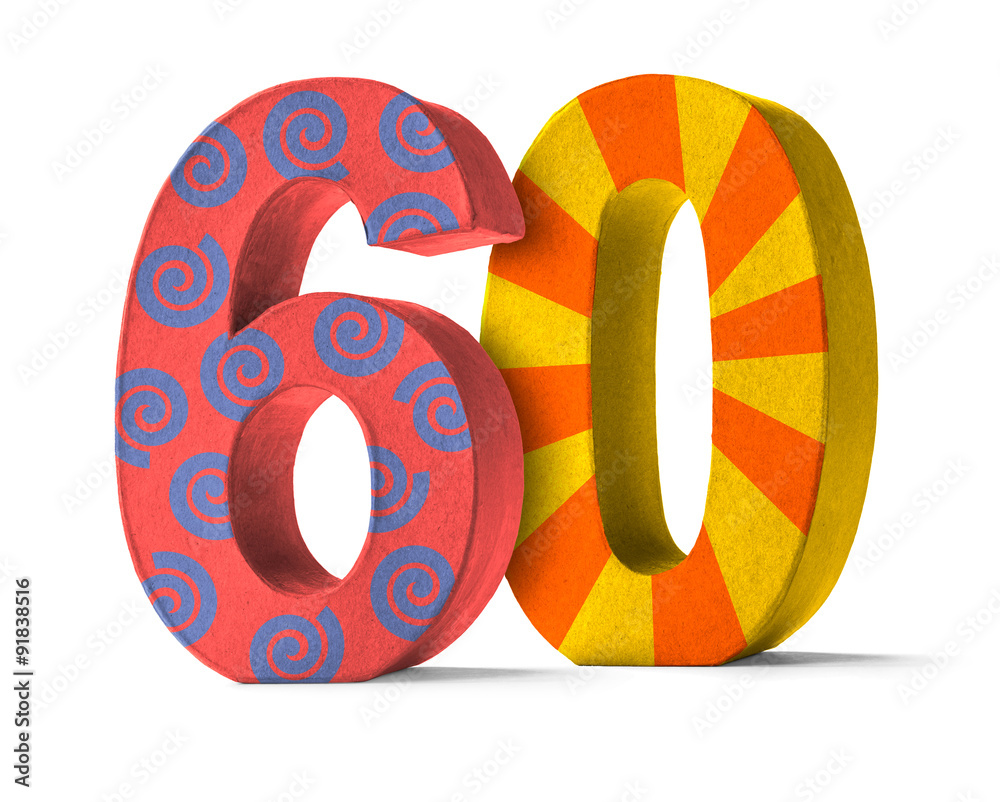 Bunte Zahl aus Pappe - Nummer 60 ilustración de Stock | Adobe Stock