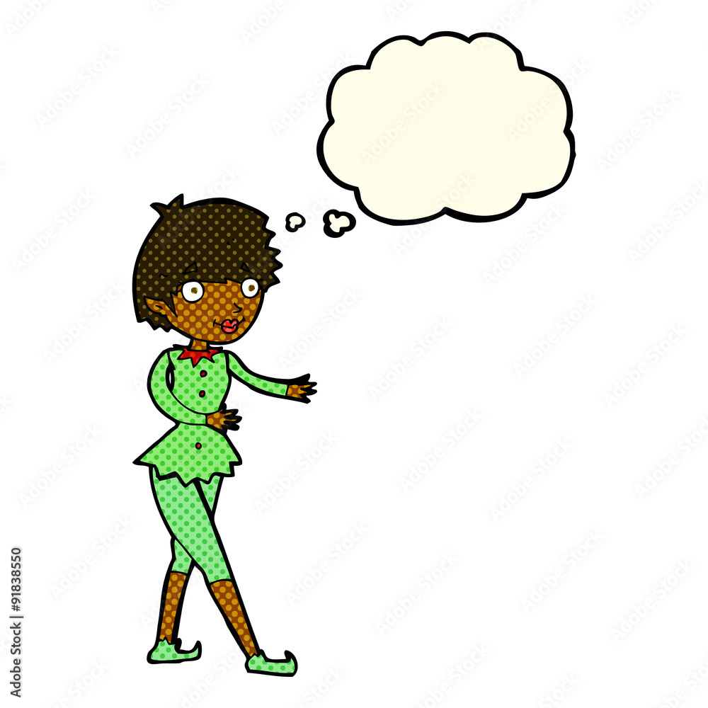 cartoon christmas elf woman with thought bubble cartoon christmas elf woman with thought bubble