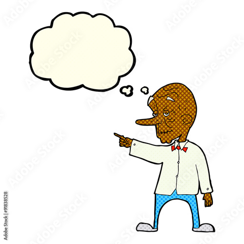 cartoon old man pointing with thought bubble