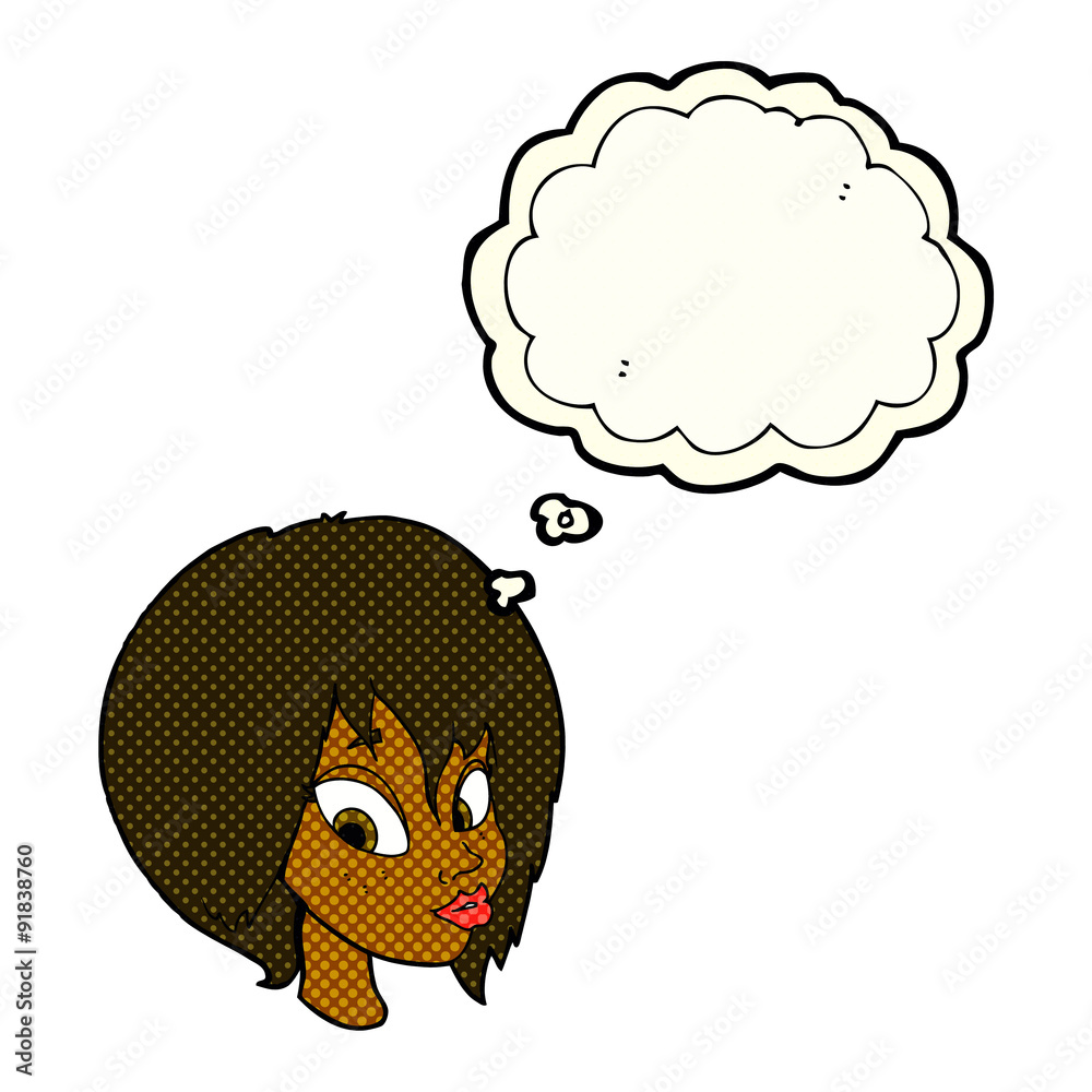 cartoon pretty female face pouting with thought bubble cartoon pretty female face pouting with thought bubble