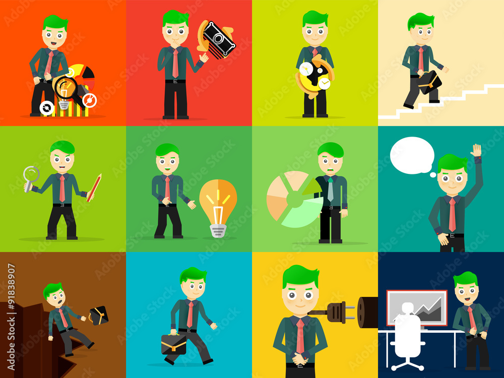 Set of businessman pose character concepts