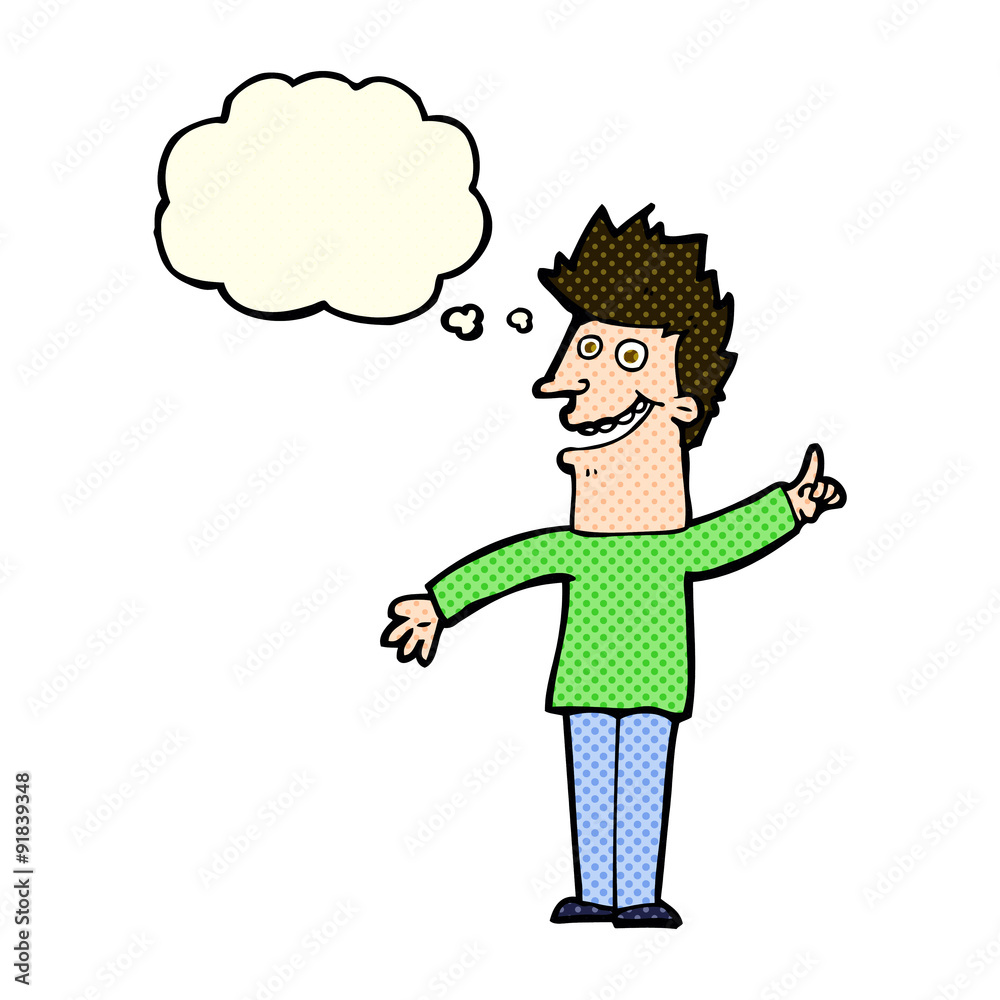 cartoon happy man with thought bubble cartoon happy man with thought bubble