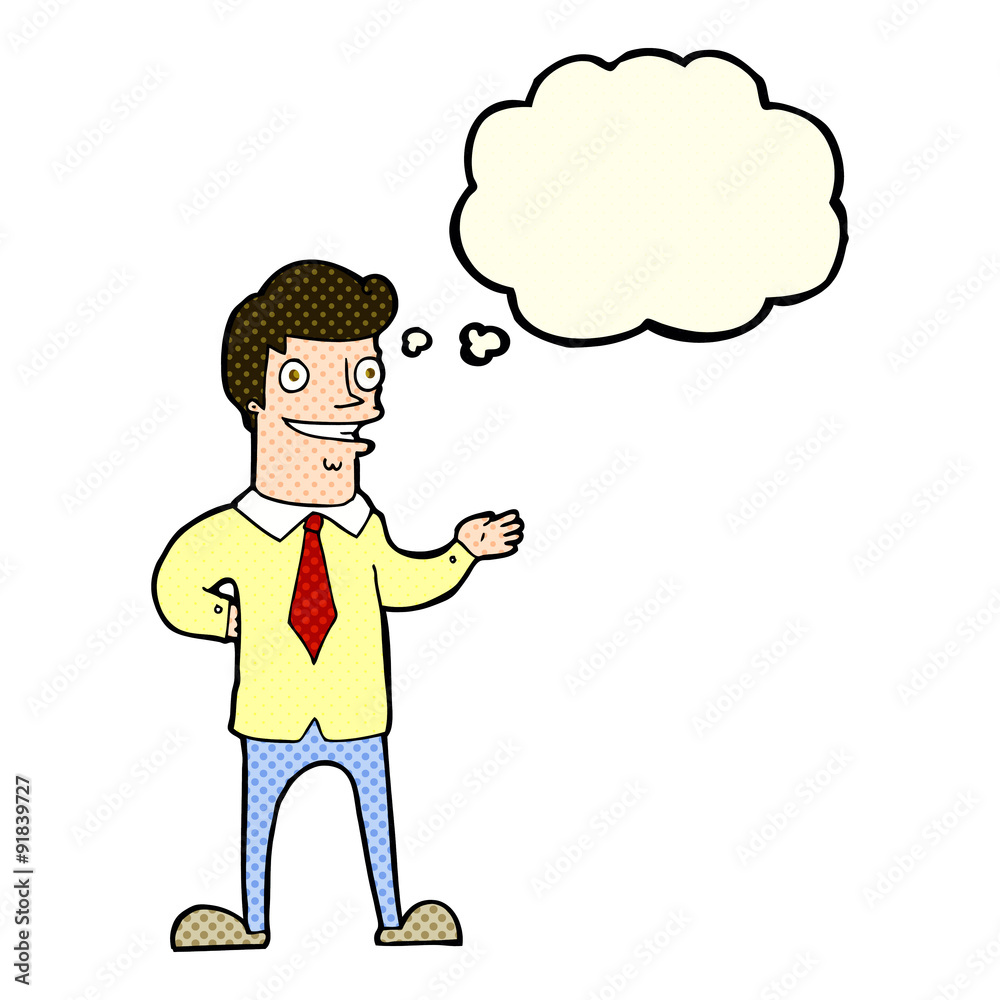 cartoon salesman with thought bubble cartoon salesman with thought bubble