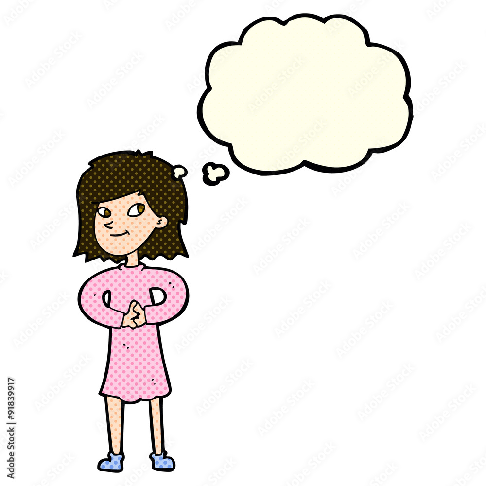 cartoon happy woman with thought bubble cartoon happy woman with thought bubble