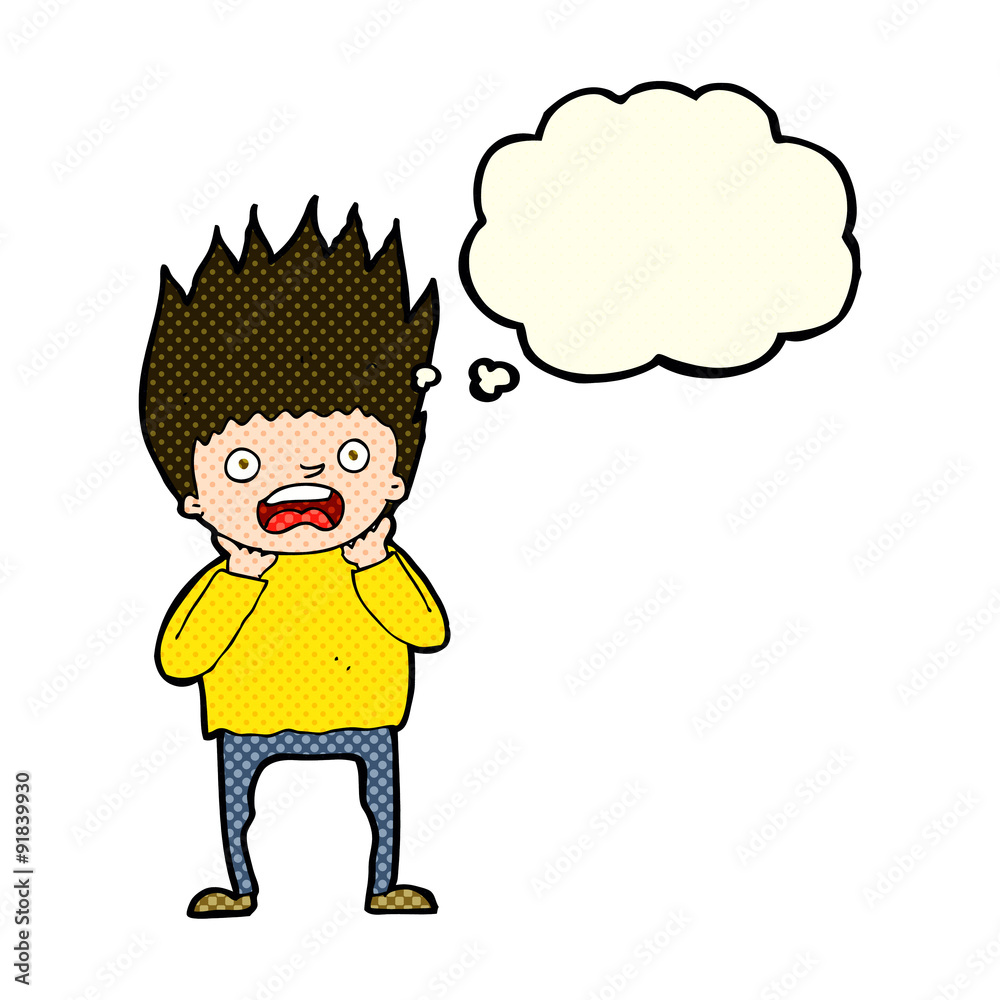 cartoon man panicking with thought bubble cartoon man panicking with thought bubble