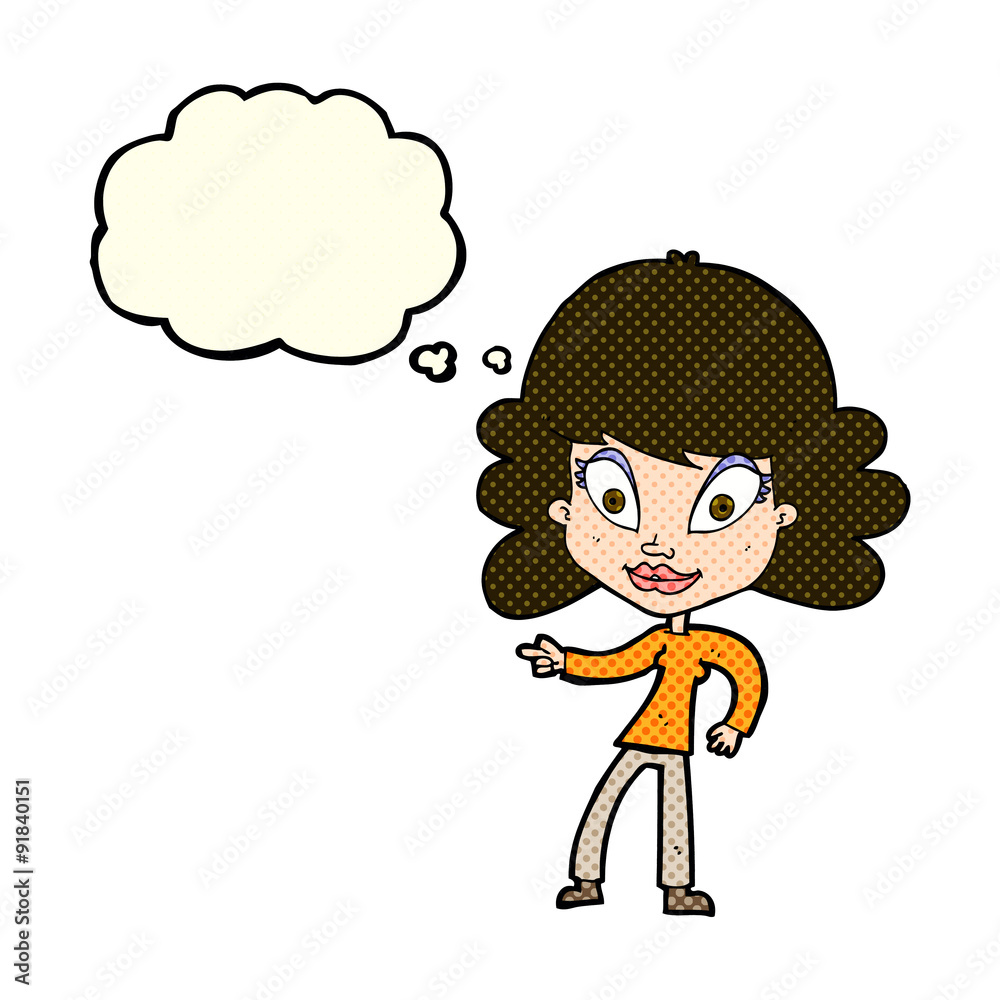 cartoon woman pointing with thought bubble cartoon woman pointing with thought bubble