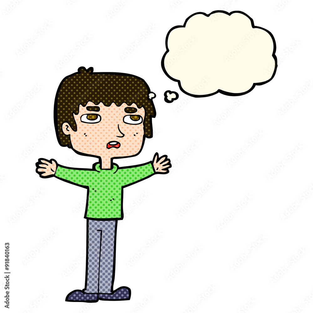 cartoon nervous man with thought bubble