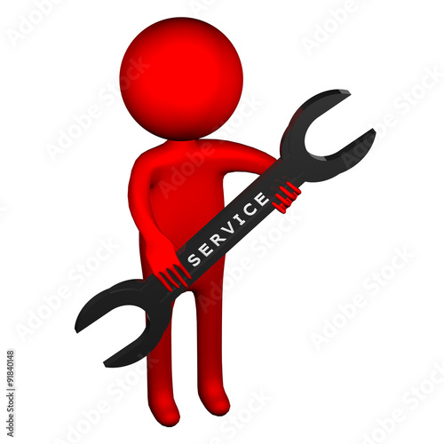 3d Man with wrench with word service photo