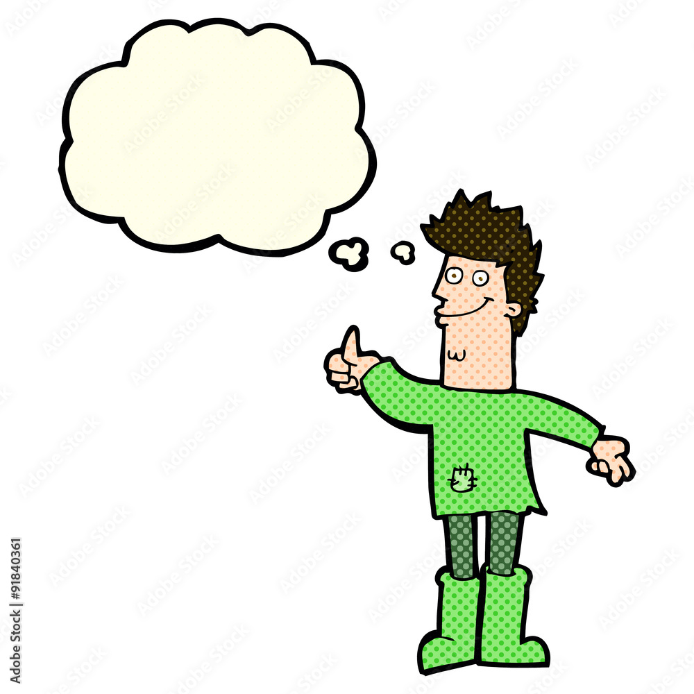 cartoon positive thinking man in rags with thought bubble cartoon positive thinking man in rags with thought bubble