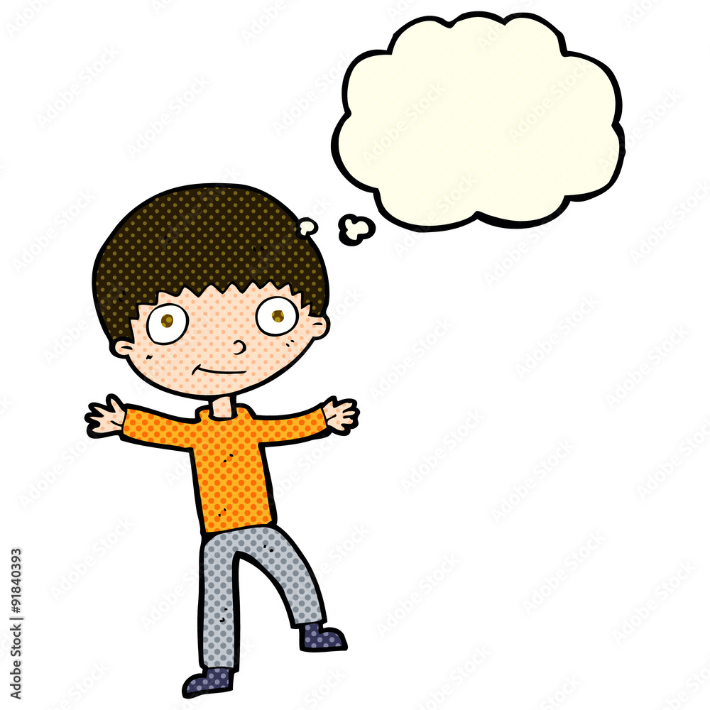 cartoon happy boy with thought bubble cartoon happy boy with thought bubble