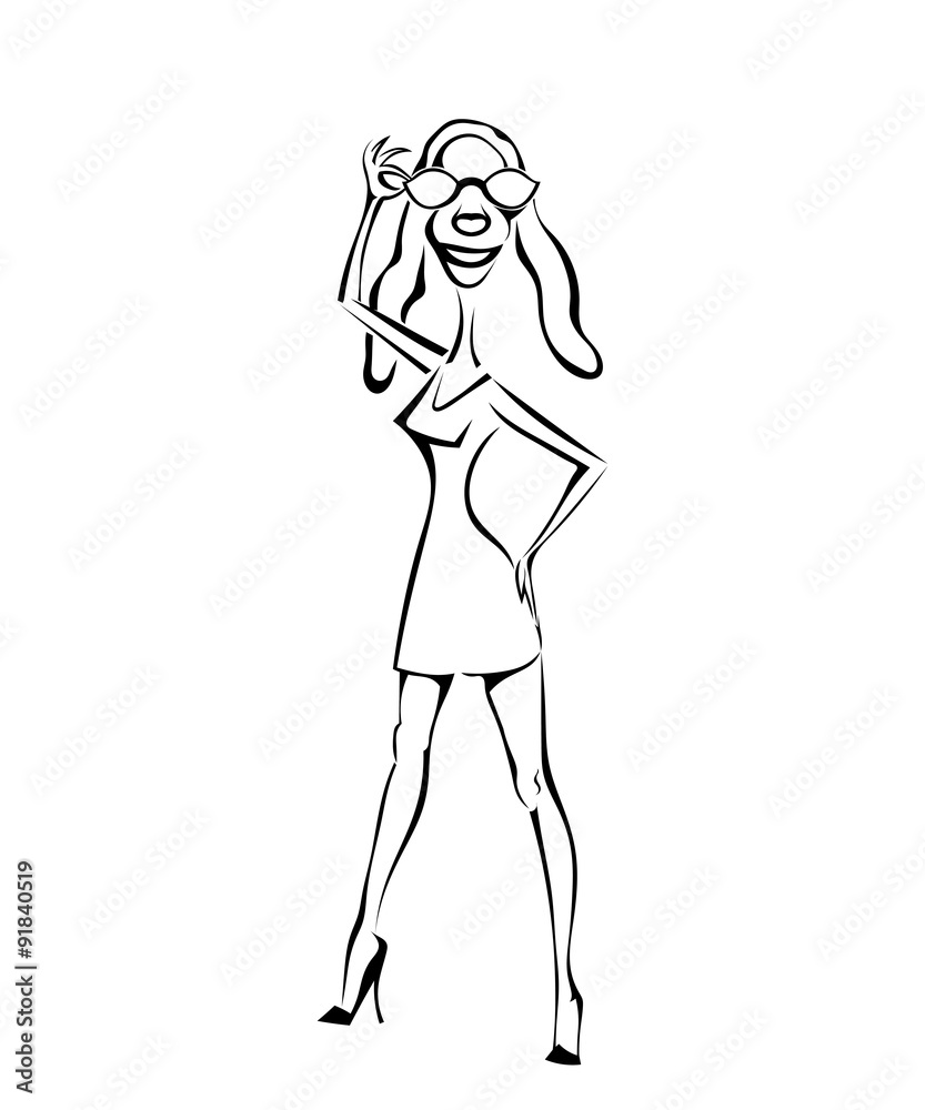 Dog girl on high heels with long legs and glasses isolated on wh Dog girl on high heels with long legs and glasses isolated on wh