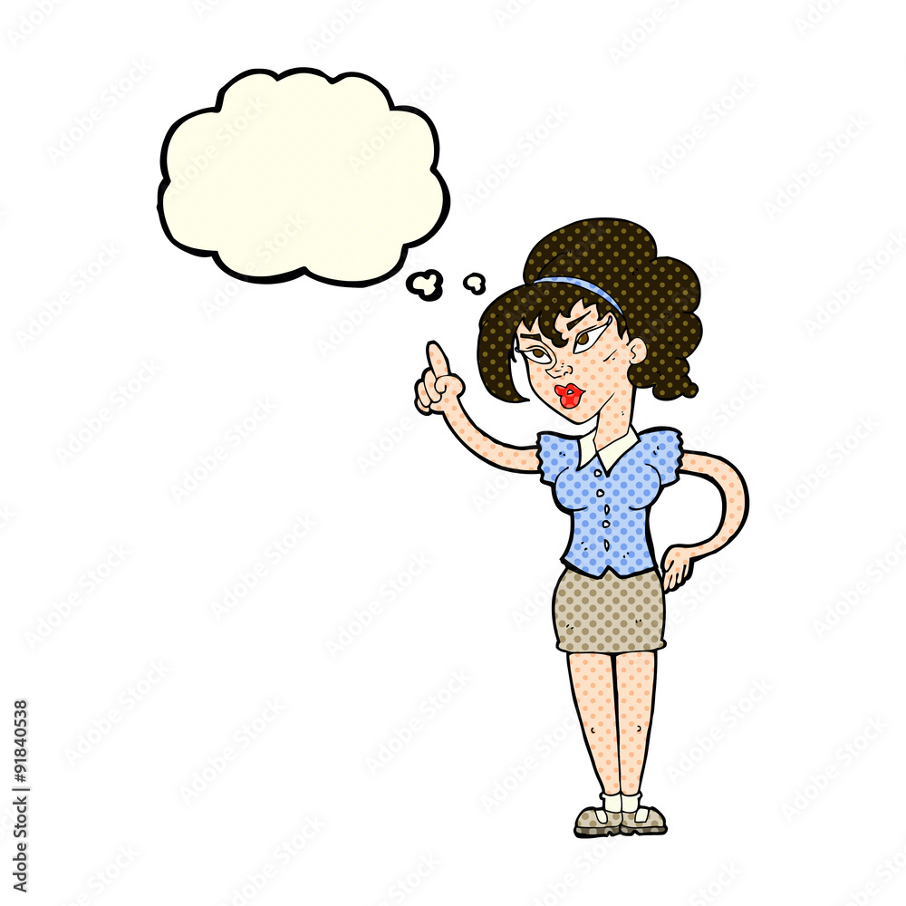 cartoon woman with idea with thought bubble cartoon woman with idea with thought bubble