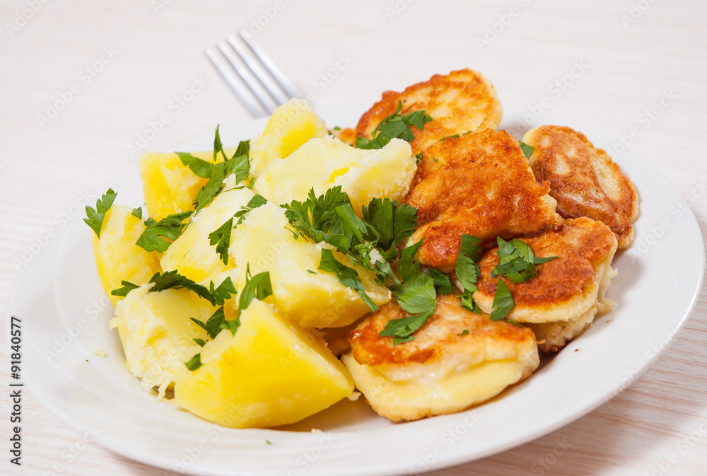 pieces of fish fillets in batter with potato pieces of fish fillets in batter with potato