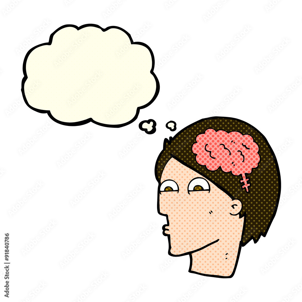 cartoon head with brain symbol with thought bubble cartoon head with brain symbol with thought bubble