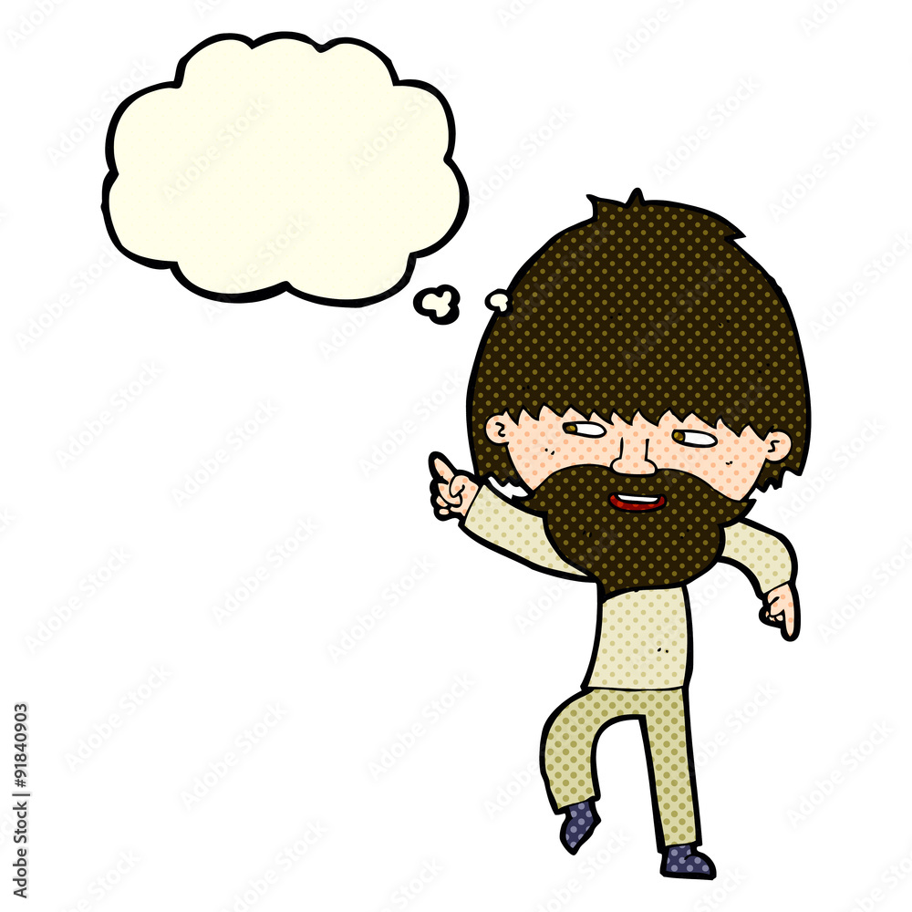 cartoon bearded man pointing and laughing with thought bubble cartoon bearded man pointing and laughing with thought bubble