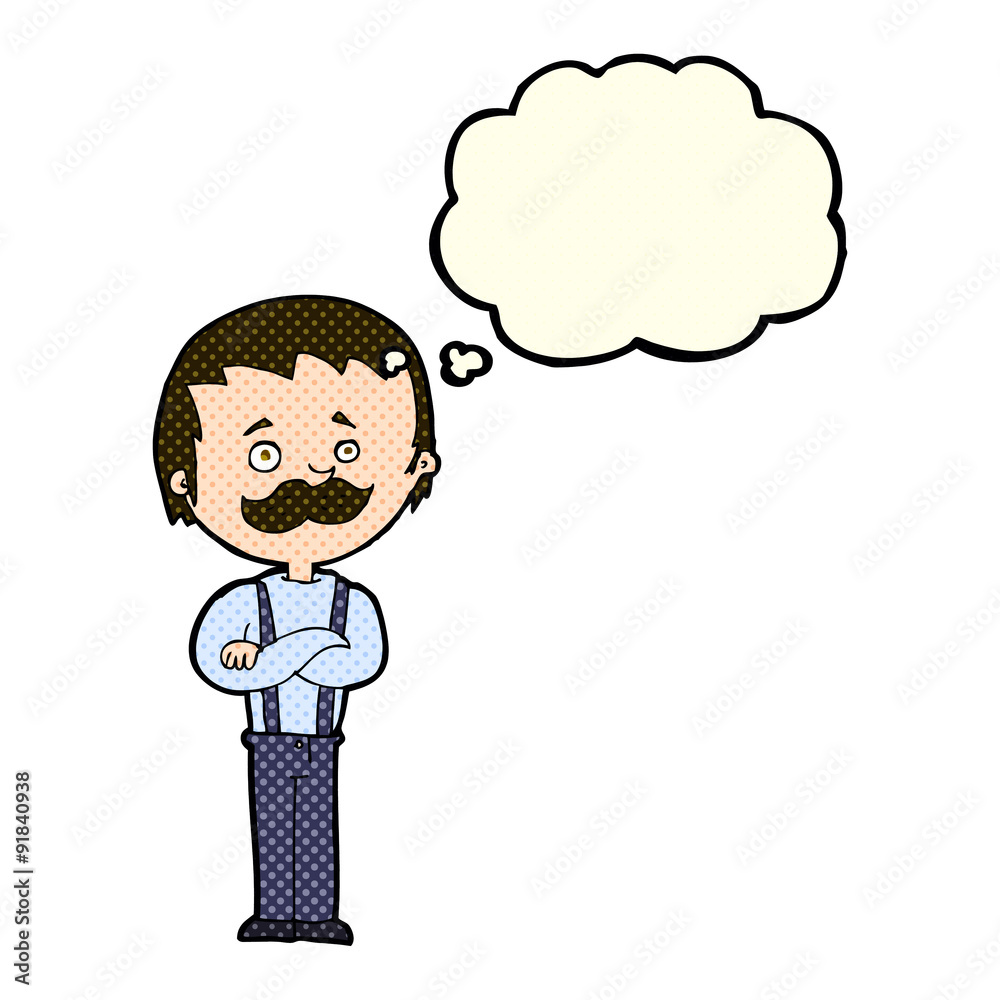 cartoon man with mustache with thought bubble cartoon man with mustache with thought bubble