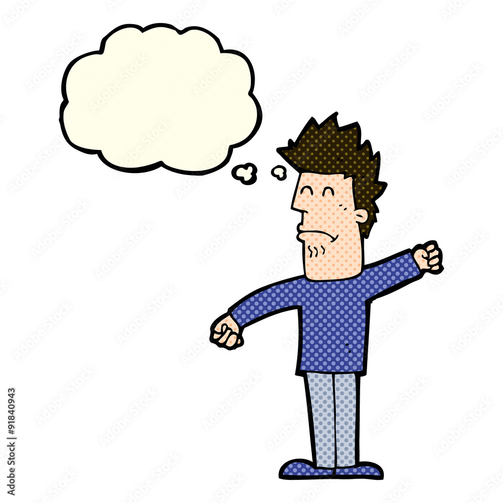 cartoon stressed man with thought bubble