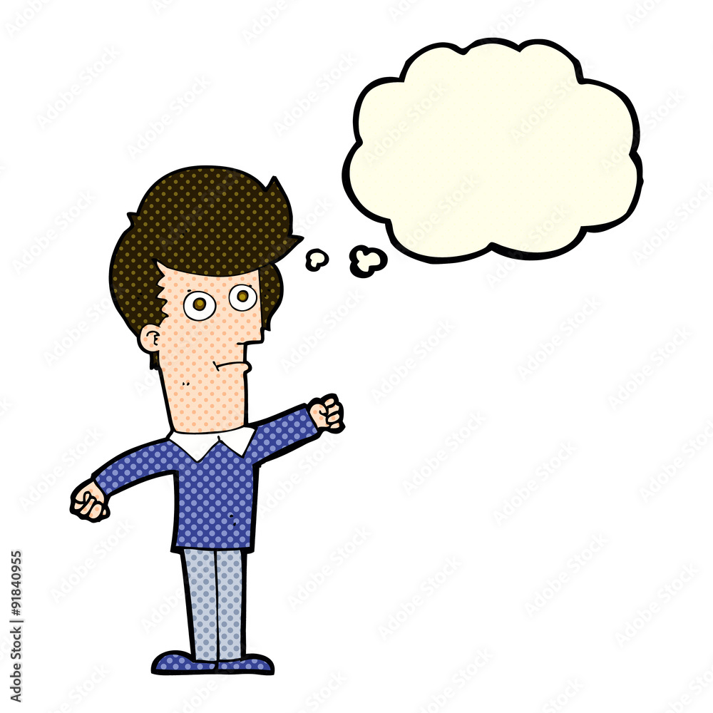cartoon man punching with thought bubble cartoon man punching with thought bubble