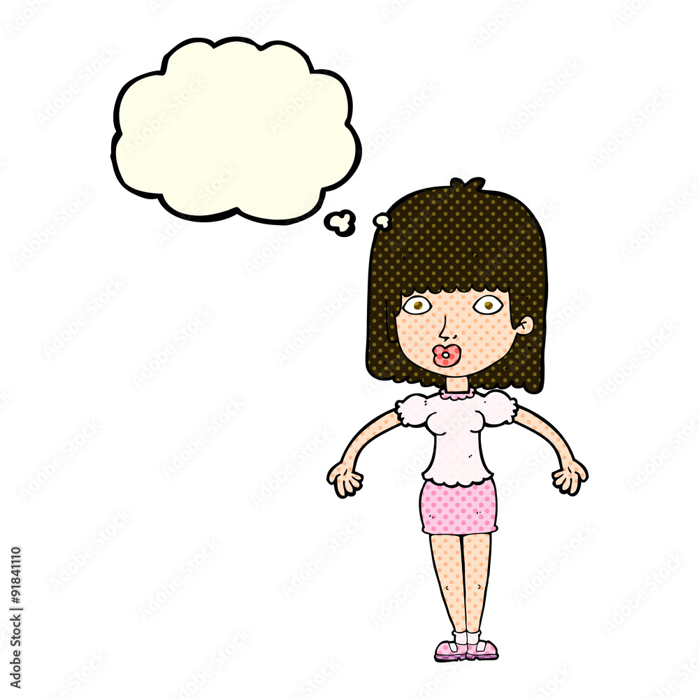 cartoon woman shrugging shoulders with thought bubble cartoon woman shrugging shoulders with thought bubble
