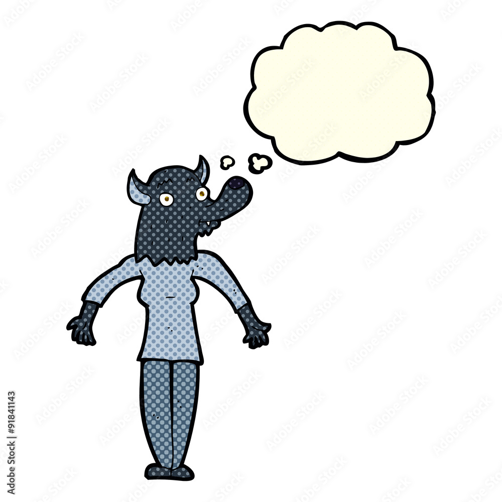 Fototapeta premium cartoon werewolf woman with thought bubble