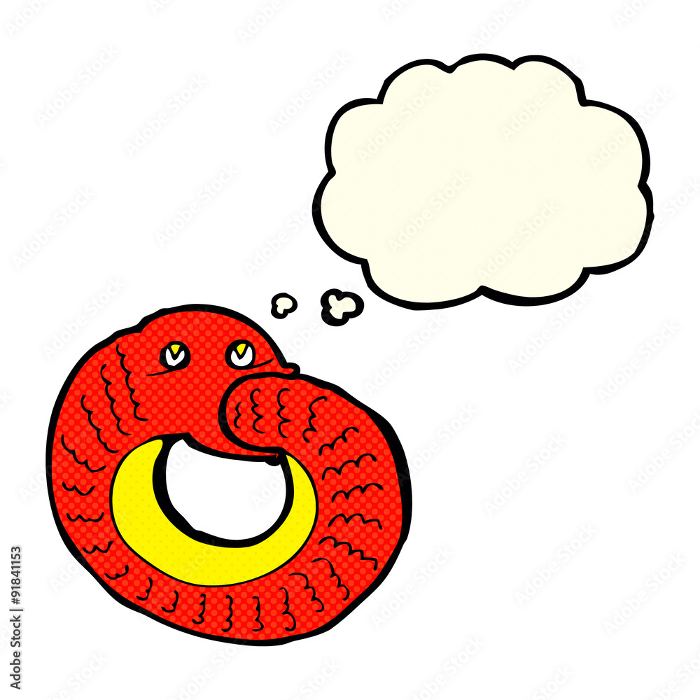 Obraz premium cartoon snake eating own tail with thought bubble