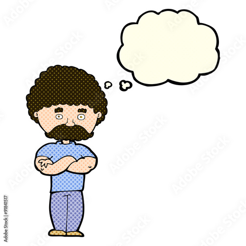 cartoon dad with folded arms with thought bubble