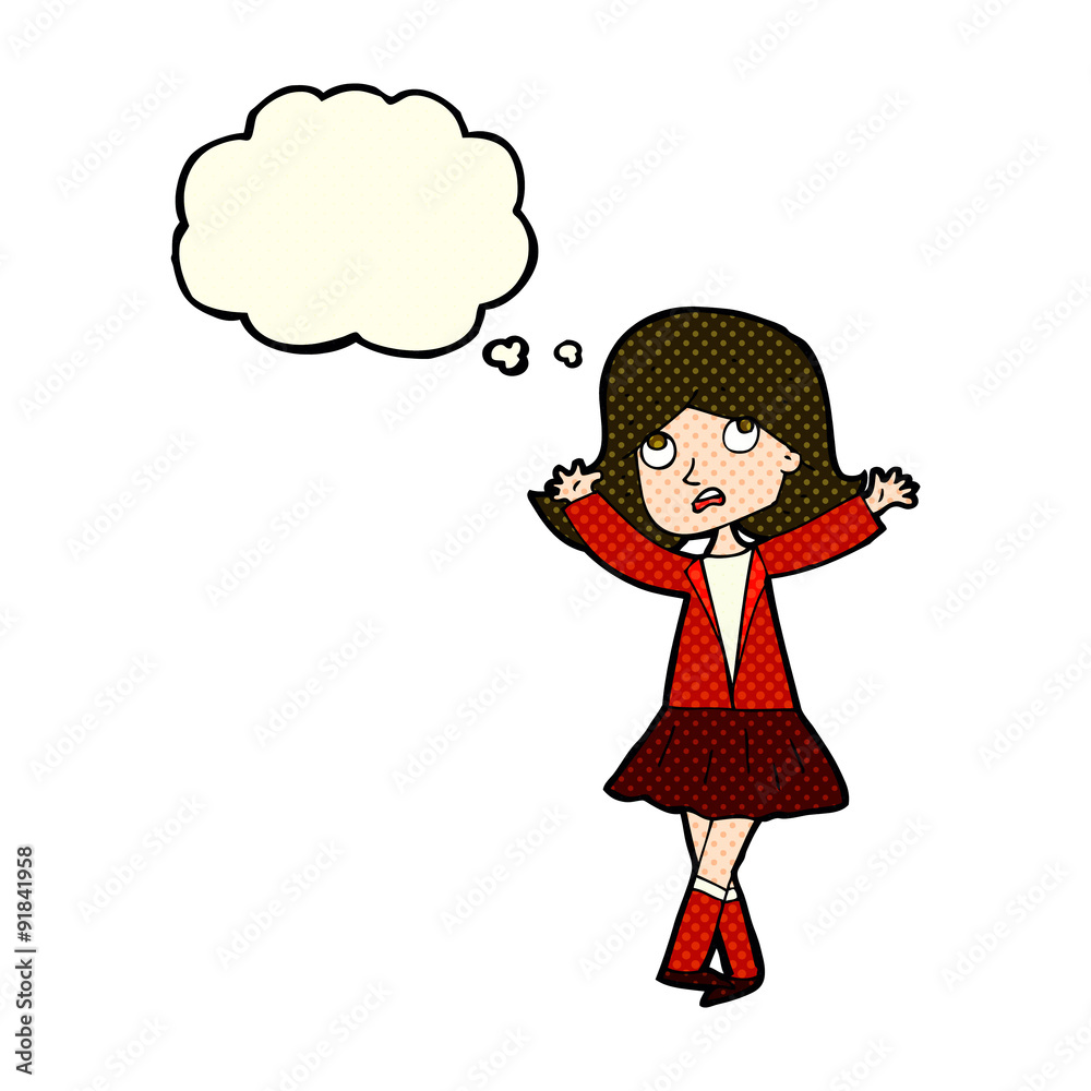 cartoon unhappy girl with thought bubble cartoon unhappy girl with thought bubble