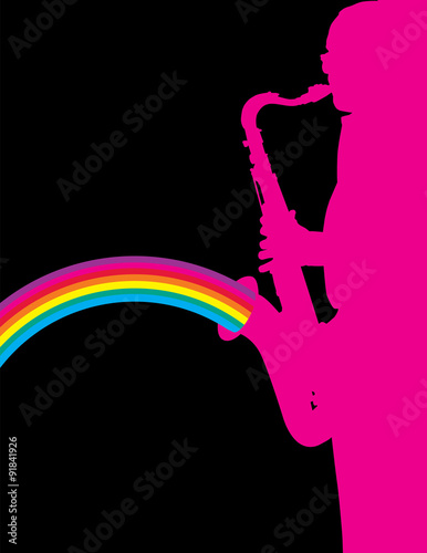 A vector background with a man playing a sax
