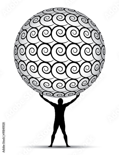 Man with abstract globe in his hands