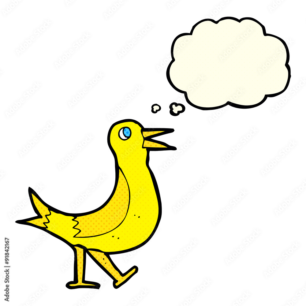 Obraz premium cartoon walking bird with thought bubble