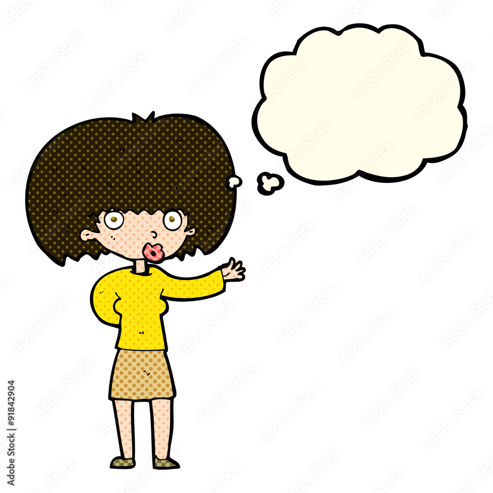 cartoon woman gesturing with thought bubble cartoon woman gesturing with thought bubble