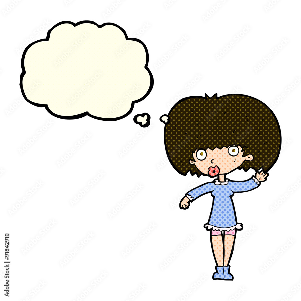 cartoon waving girl with thought bubble cartoon waving girl with thought bubble