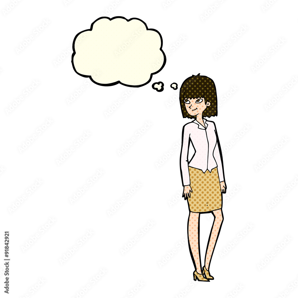 cartoon pretty businesswoman with thought bubble cartoon pretty businesswoman with thought bubble